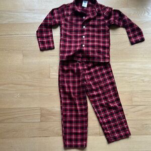 Lands’ End Plaid Red Flannel Kids Pajamas